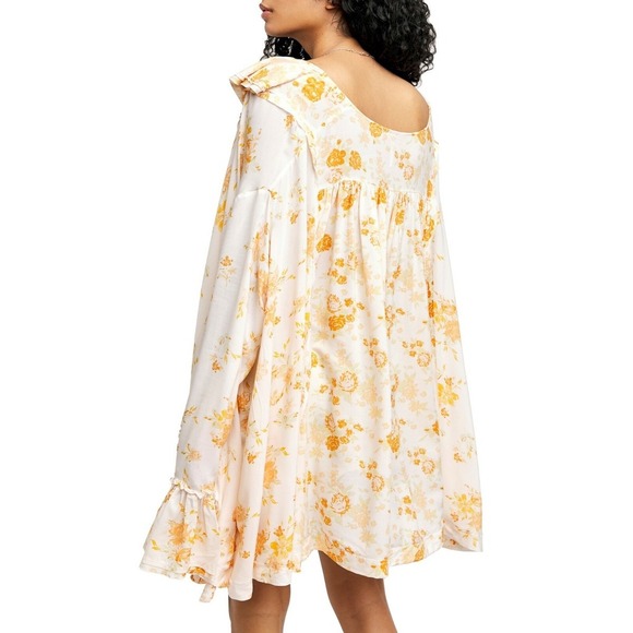 Free People Loretta Tunic Top Oversized Ruffle Tea Combo Floral Boho Chic Medium - Picture 8 of 14